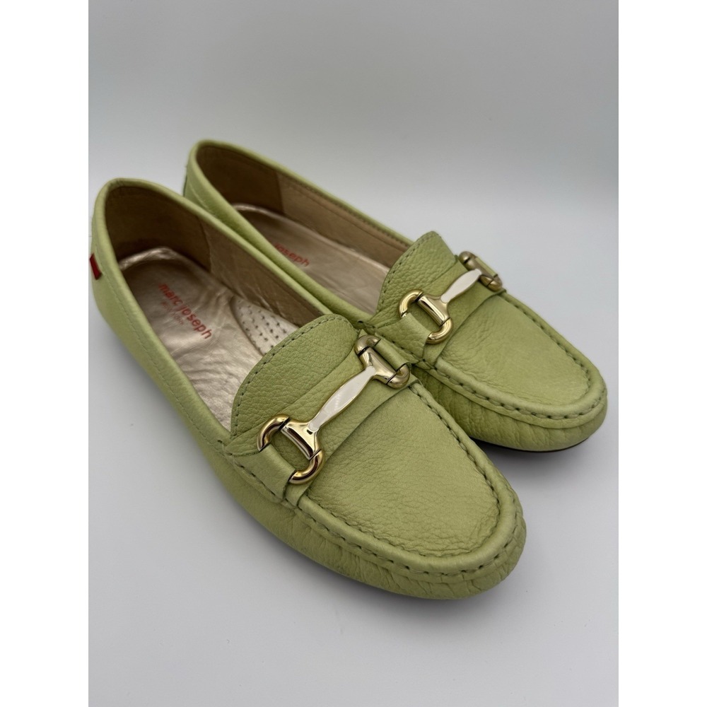 Women’s Leather Driving Loafers in Light Green with Gold Bit